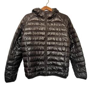 Uniqlo Ultra Light Down Hooded Puffer Jacket Size XS Brown Full Zip